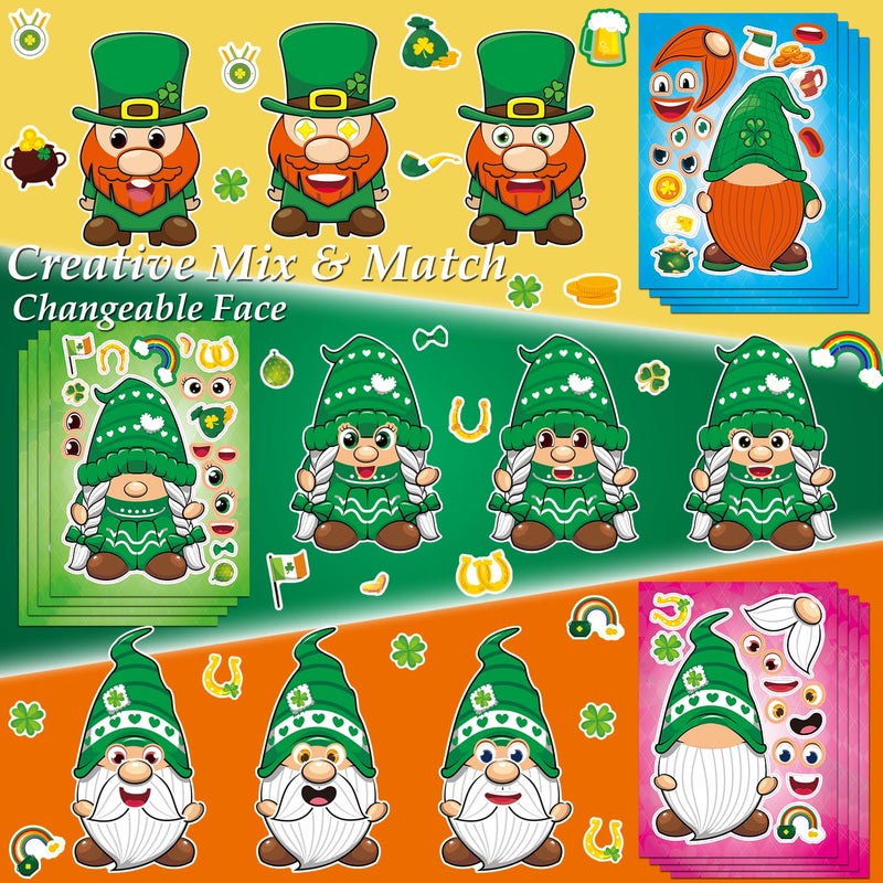 Aowplc 32 Sheets St Patricks Day Make A Face Stickers Saint Patricks Gnomes Crafts Stickers for Kids St.Patrick's Day Party Favors Supplies Classroom Gifts - Image 5