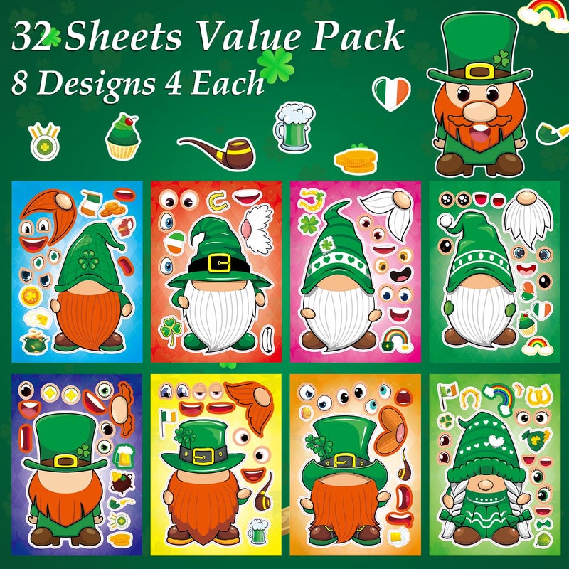 Aowplc 32 Sheets St Patricks Day Make A Face Stickers Saint Patricks Gnomes Crafts Stickers for Kids St.Patrick's Day Party Favors Supplies Classroom Gifts - Image 2