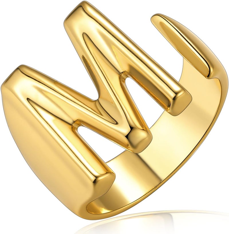 KeyStyle Bold Initial Letter Rings Adjustable, GoldChic Jewelry Women Gold Statement Ring Personalized Engraved Women’s Open Signet Ring for Party (Gold, White Gold, Black) - Image 1