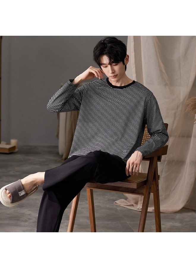 Loose Men's Sleepwear Long Sleeve Home Clothes Striped Pattern Spring Autumnr Thin Home Clothes - Image 1