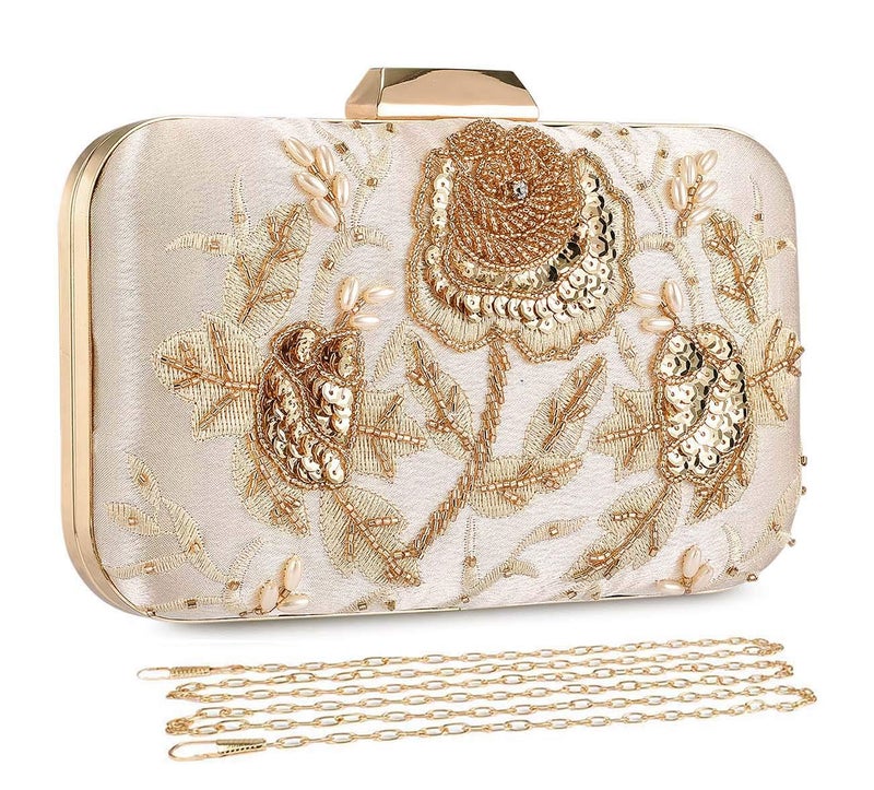 UBORSE UBORSE Embroidery Sequin Beaded Clutch Purses for Women Evening Bags Formal Party Wedding Purses Prom Cocktail Party Handbags  - Image 1