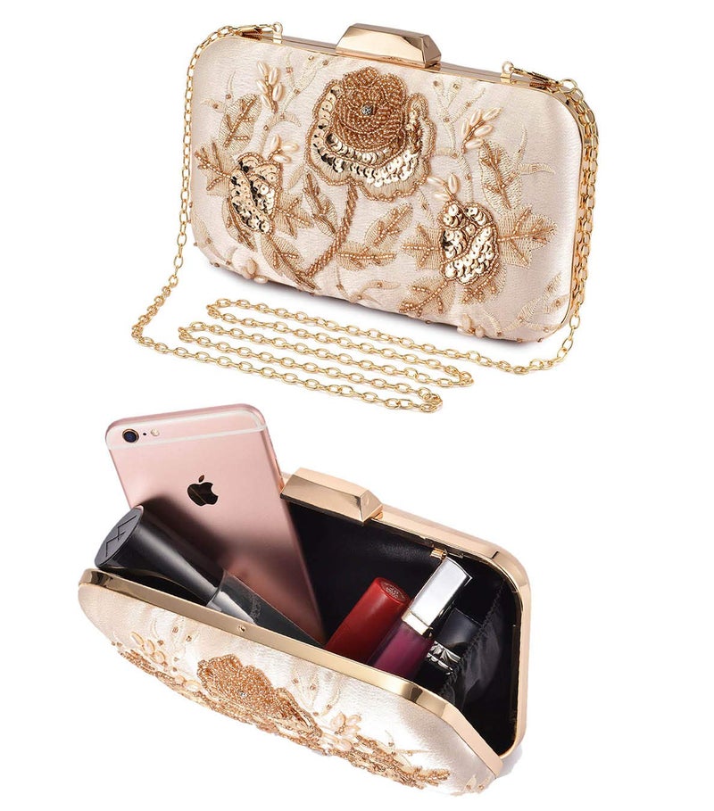 UBORSE UBORSE Embroidery Sequin Beaded Clutch Purses for Women Evening Bags Formal Party Wedding Purses Prom Cocktail Party Handbags  - Image 4