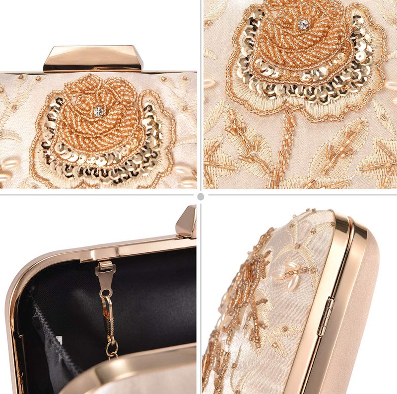 UBORSE UBORSE Embroidery Sequin Beaded Clutch Purses for Women Evening Bags Formal Party Wedding Purses Prom Cocktail Party Handbags  - Image 5