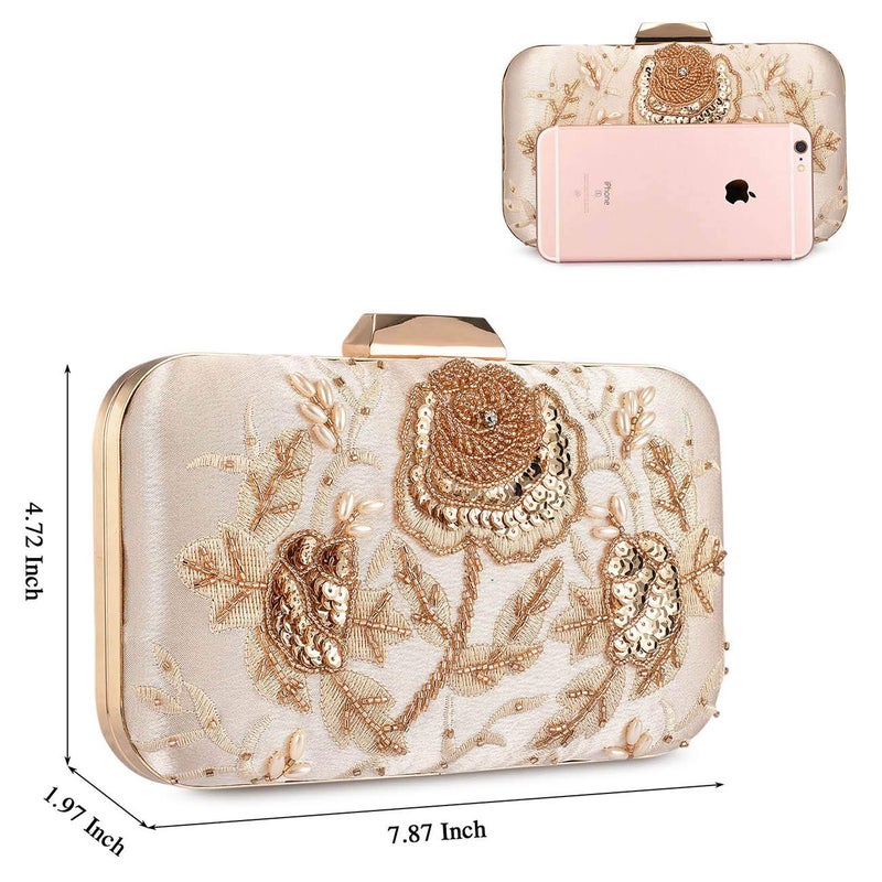 UBORSE UBORSE Embroidery Sequin Beaded Clutch Purses for Women Evening Bags Formal Party Wedding Purses Prom Cocktail Party Handbags  - Image 3