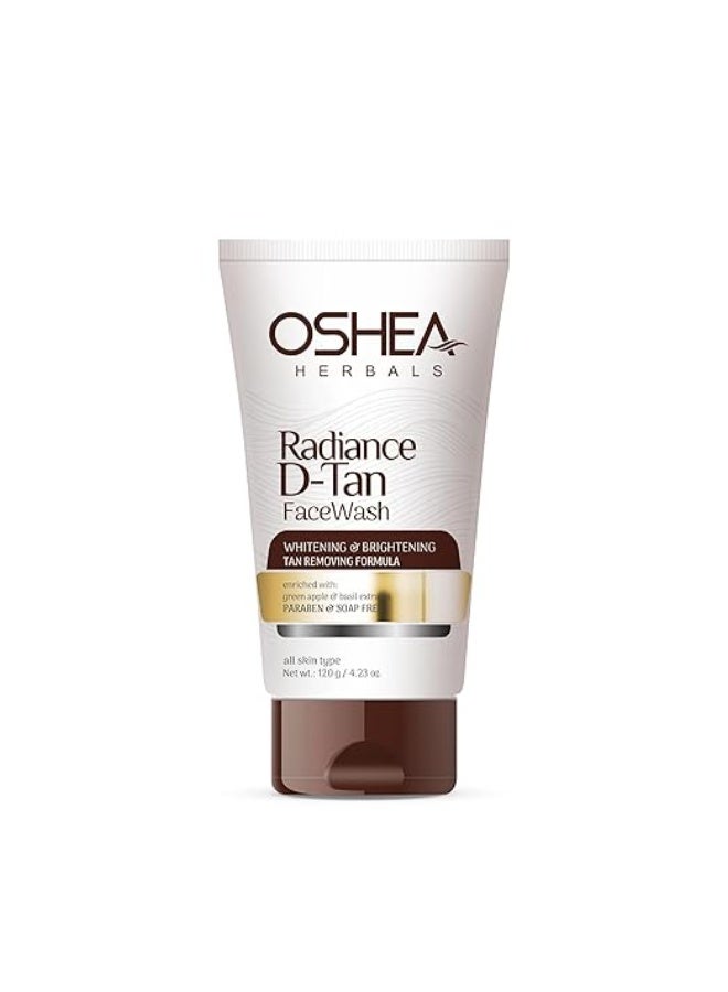 Oshea Herbals Radiance DTan Face Wash for Women & Men | Deep Cleansing with Tan Removal Formula | Reduces Dullness & Controls Sebum | Enriched with Green Apple Extracts | All Skin Types - 120g - Image 1