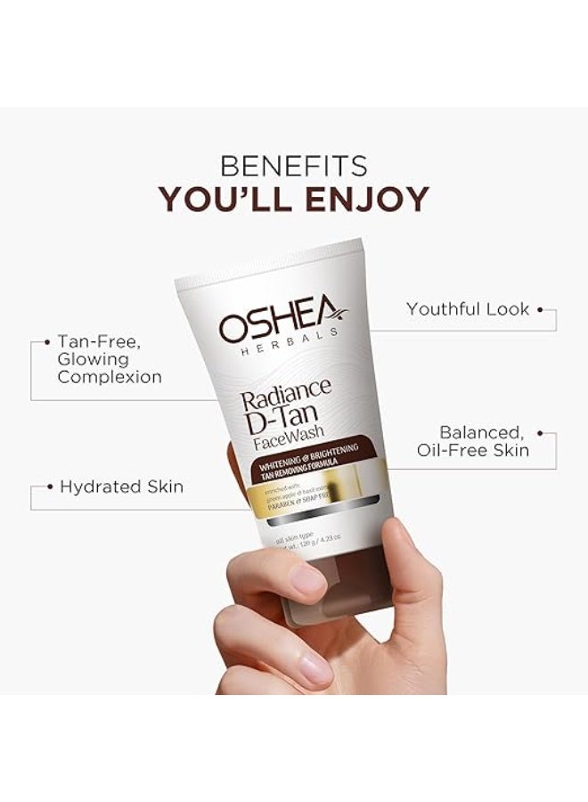 Oshea Herbals Radiance DTan Face Wash for Women & Men | Deep Cleansing with Tan Removal Formula | Reduces Dullness & Controls Sebum | Enriched with Green Apple Extracts | All Skin Types - 120g - Image 2