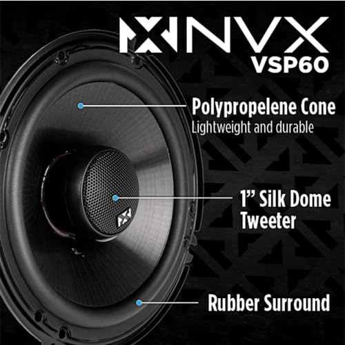 NVX® VSP60 6" Premium Car Speakers, 600W Max, 200W RMS, 2-Way 6 inch Coaxial w/ 1" Silk Dome Tweeters & Built-in X-Overs, Easy to Install in Cars/Trucks/Doors (Pair) - Image 2