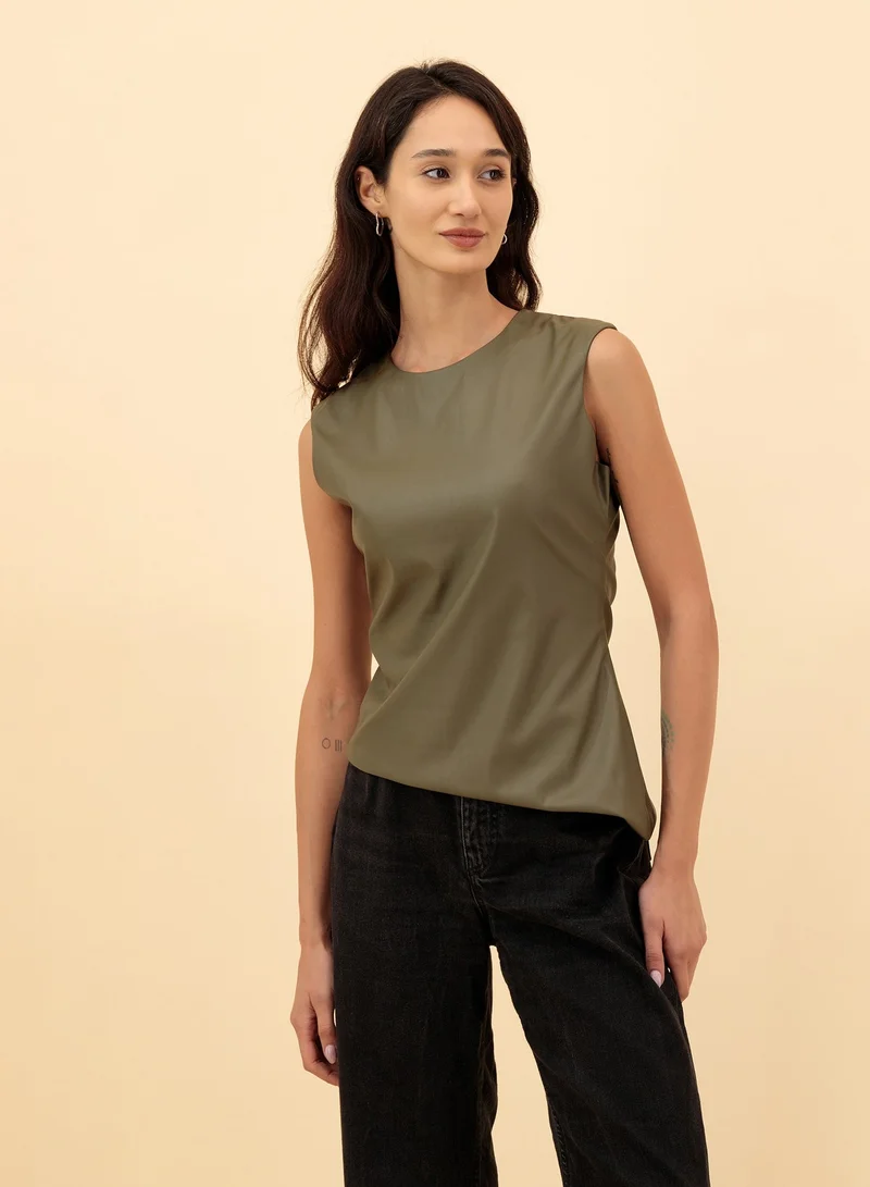 ZINALI ASYMMETRIC LEATHER TOP