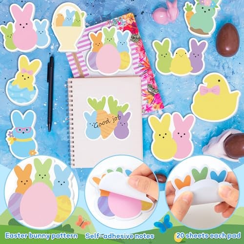 CJiangpo 30Pcs Easter Bunny Sticky Notes Pads, 600 Sheets Colorful Candy Rabbit Self Stick Notepad Cute Chick Egg Memo Pad Page Marker for Kids Classroom Rewards Easter Party Favors Basket Stuffers - Image 3