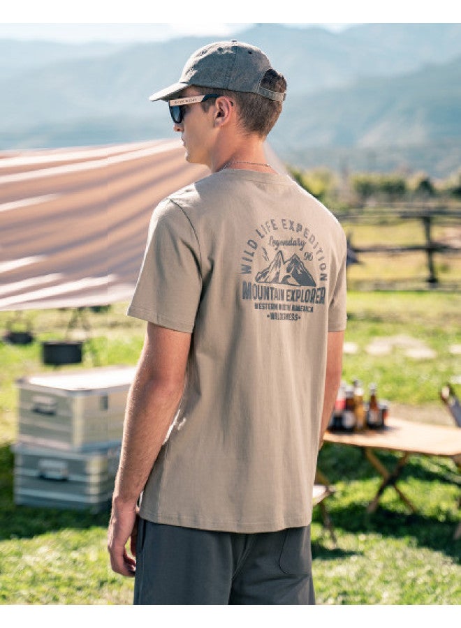 Cotton】men's Short Sleeve T-shirt - Summer Youth Creative Mountain Print Round Neck Casual Tee - Image 1