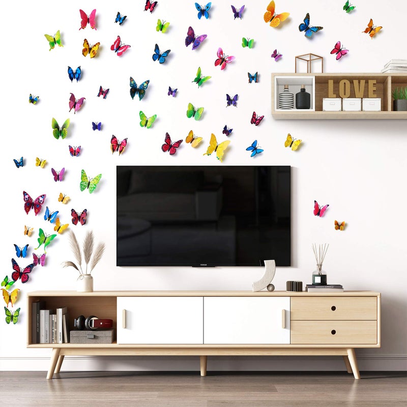 LiveGallery 72 PCS 6 Colors Removable 3D DIY Beautiful Butterfly Wall Decals Colorful Butterflies Art Decor Wall Stickers Murals for Kids Baby Boy Girls Bedroom Classroom Offices TV Background - Image 2