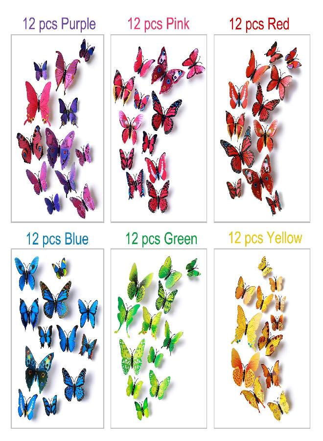 LiveGallery LiveGallery 72 PCS 6 Colors Removable 3D DIY Beautiful Butterfly Wall Decals Colorful Butterflies Art Decor Wall Stickers Murals for Kids Baby Boy Girls Bedroom Classroom Offices TV Background - Image 2