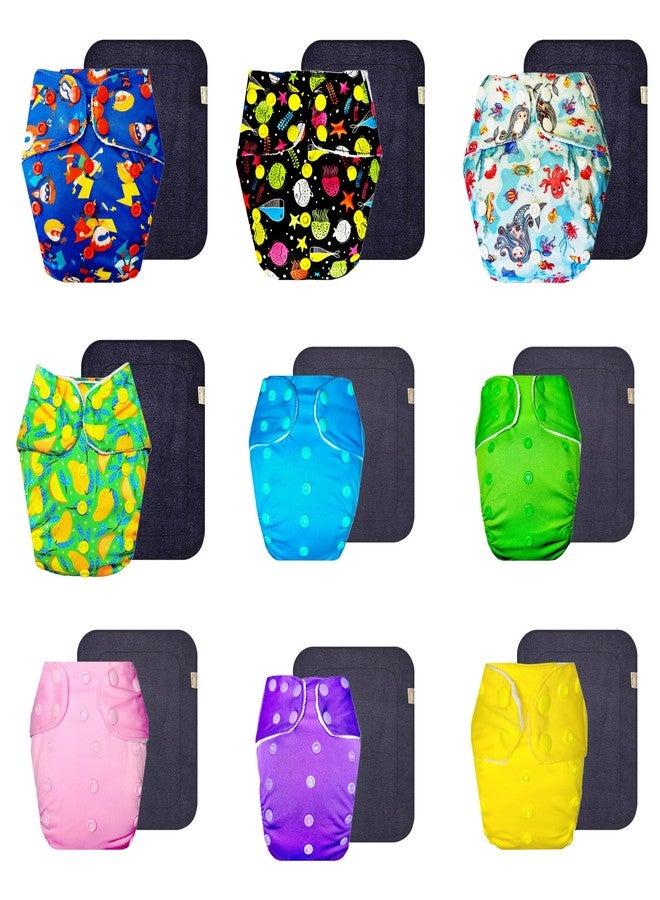 Dumbledo Premium Cloth Diaper with Black Insert (Pack of 9) | Hypoallergenic | Breathable | Easy to Clean | All-Day Wear | 3 Months - 3 Years | Unisex Baby - Image 1