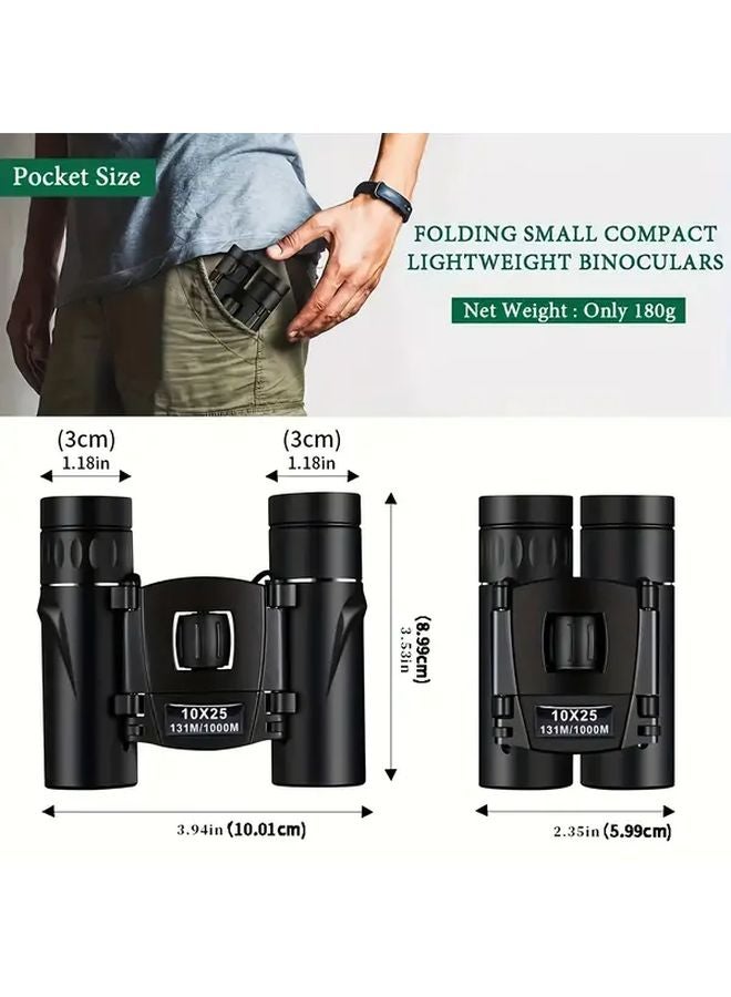Black HD Binoculars 10x25 Compact Lightweight for Bird Watching Hiking Travel - Image 4