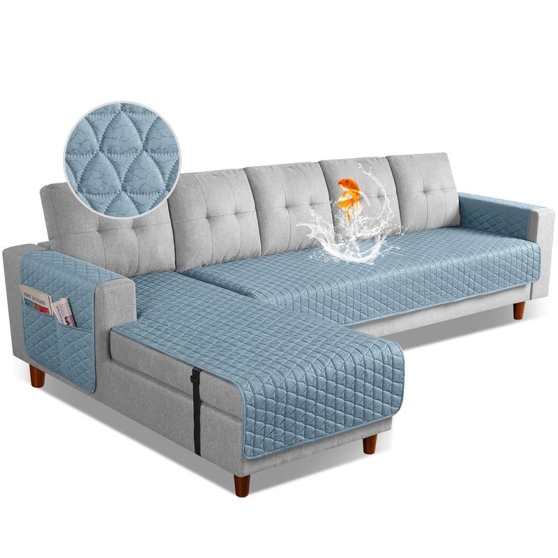 TAOCOCO Sectional Couch Covers 100 Waterproof L Shaped Sofa Covers for Left Hand Facing Chaise Lounge 2 Pieces Couch Cover L Shape Furniture Protector Slipcover for Pets Kids XLargeLight Blue