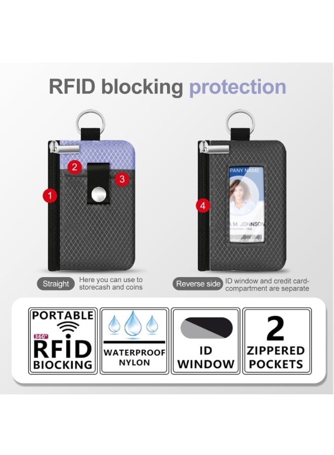 Minimalist RFID Blocking Small Wallet with ID Window,WaterResistant Zip Id Case Wallet with Lanyard Keychain for Cards,Cash,Travel,Women,Men - Image 2