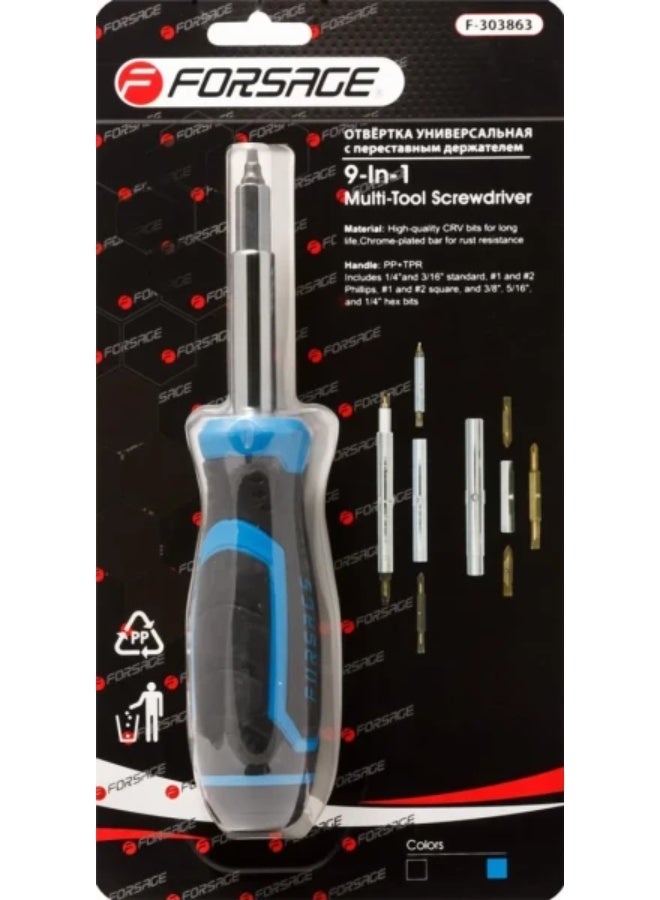 FORSAGE Screwdriver universal adjustable with bit set l-210mm (ph1, ph2, sl4.5, sl5.5, s1, s2), in blister - Image 1