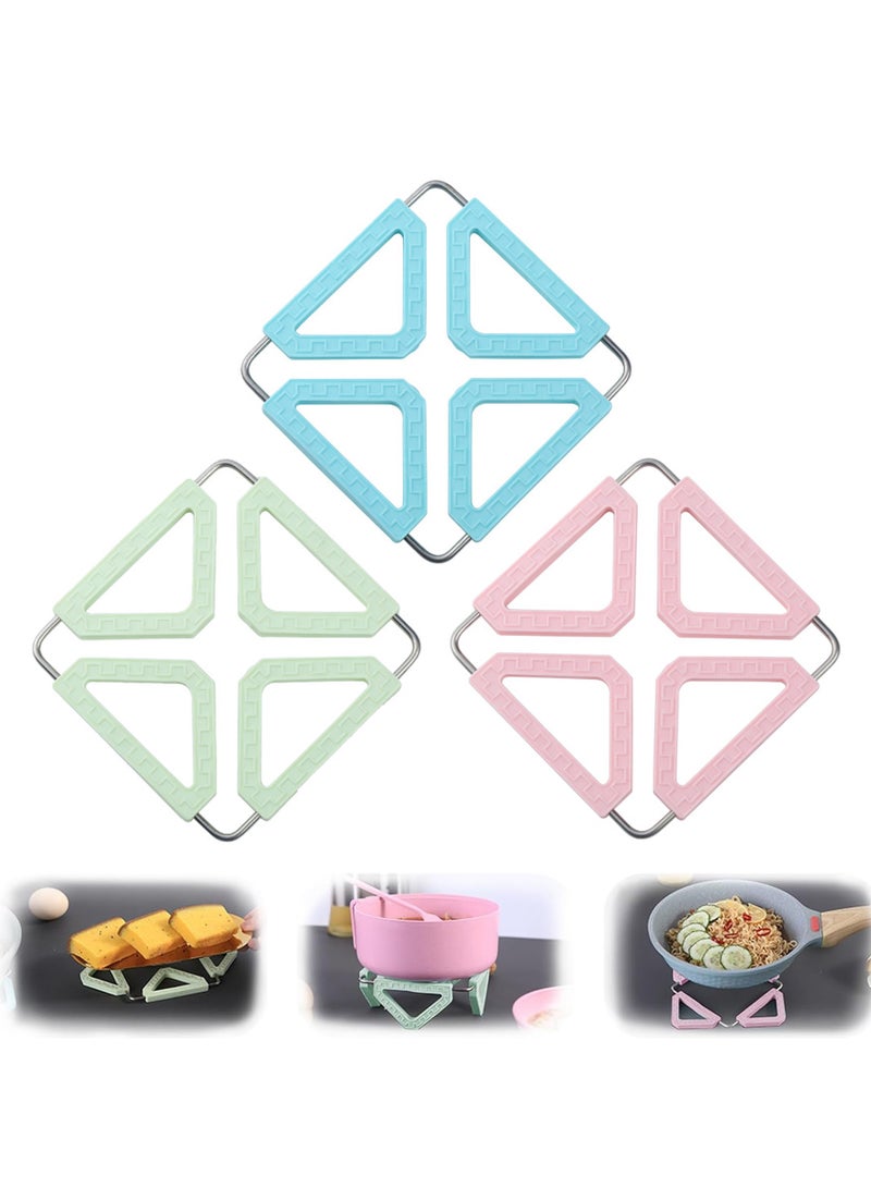 CMGTYYD 3 Pcs Trivets for Kitchen Worktops, Folding Silicone Trivet, Trivets for Hot Dishes, Multipurpose Worktop Protector, Pot Holder Heat Proof Mats for Hot Pans/Cup/Dishes/Plates - Image 1