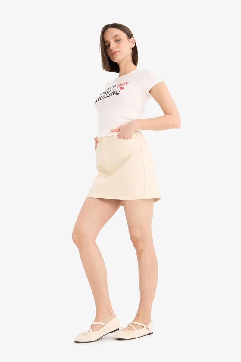 ديفاكتو Normal Waist Gabardine Mini Skirt