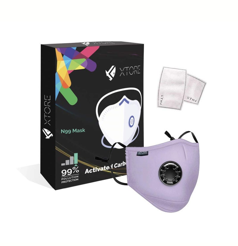 Xtore Certified N99 FDA CE Washable Mask with Replaceable 5 layer filter 1 mask 2 Filter Lavender - Image 1