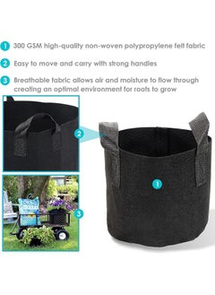 yongsheng 5-Pack of 3-Gallon Garden Grow Bags for Vegetables - Black 300 GSM Non-Woven Polypropylene Felt Fabric Flower Pots and Planters with Handles  - Image 5
