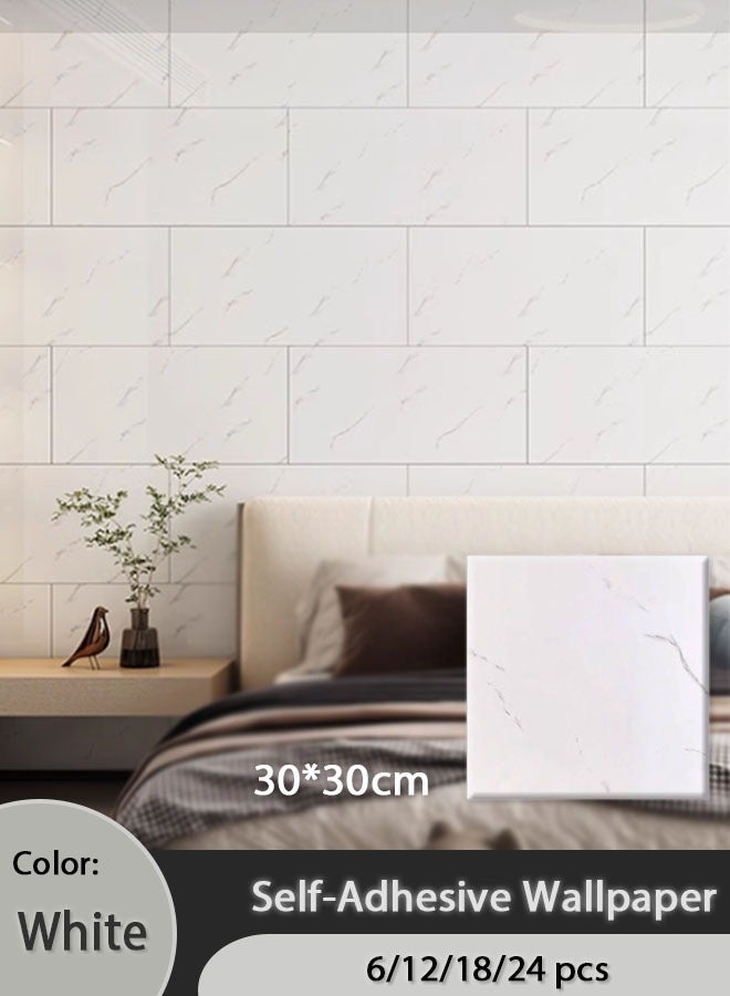 ورق حائط لامع بنمط رخامي ذاتي اللصق مقاوم للماء والزيت سميك مقاوم للخدش سهل القطع ملصقات حائط مزخرفة مثالية للديكور المنزلي والتجديد حل تغطية حائط متين، أبيض - Image 1