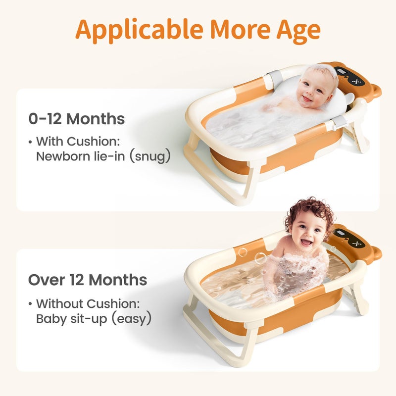 Kerbwry Collapsible Baby Bathtub for Newborn to Toddler (0-18 Months) - Foldable Baby Bath Tub with Soft Towel, Newborn& Infant Bathtub for Travel and Outdoor, Brown - Image 2