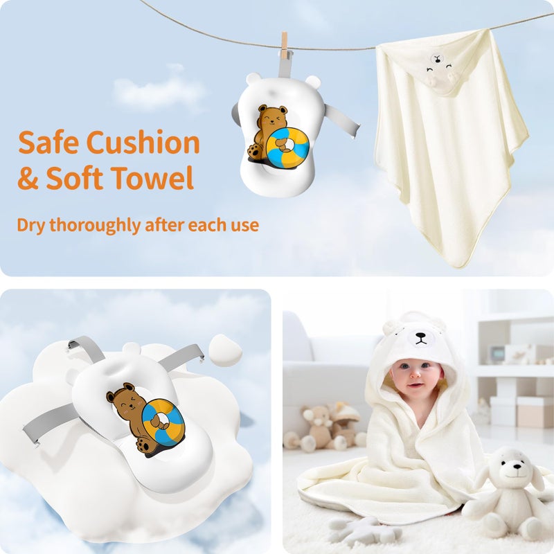 Kerbwry Collapsible Baby Bathtub for Newborn to Toddler (0-18 Months) - Foldable Baby Bath Tub with Soft Towel, Newborn& Infant Bathtub for Travel and Outdoor, Brown - Image 3
