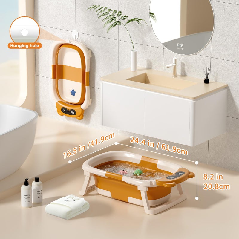 Kerbwry Collapsible Baby Bathtub for Newborn to Toddler (0-18 Months) - Foldable Baby Bath Tub with Soft Towel, Newborn& Infant Bathtub for Travel and Outdoor, Brown - Image 4