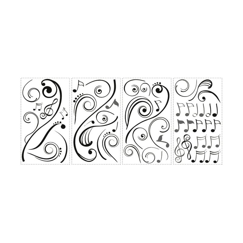 RoomMates RMK2083SCS Music Note Scroll Peel and Stick Wall Decals , Black - Image 1