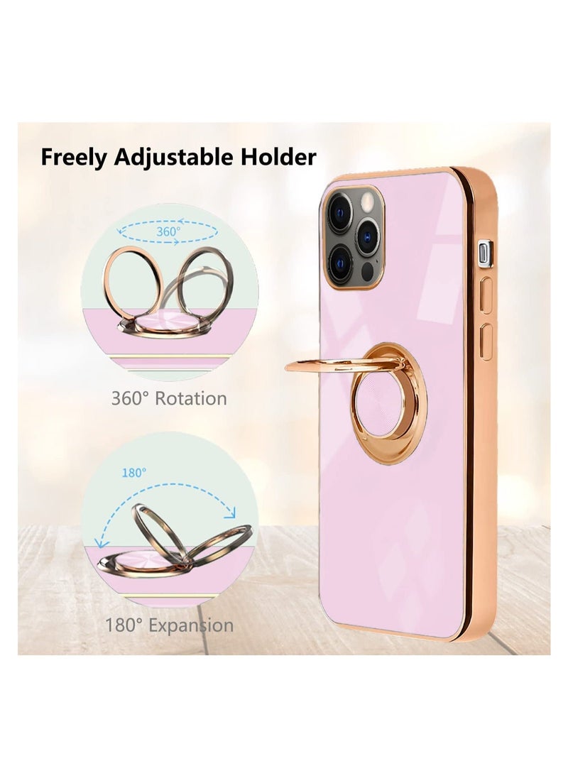 Design for iPhone 14 Pro Max Case, Soft TPU Edge Plating 360 Degree Rotation Ring Holder Kickstand Protective Anti-Scratch Cover Work