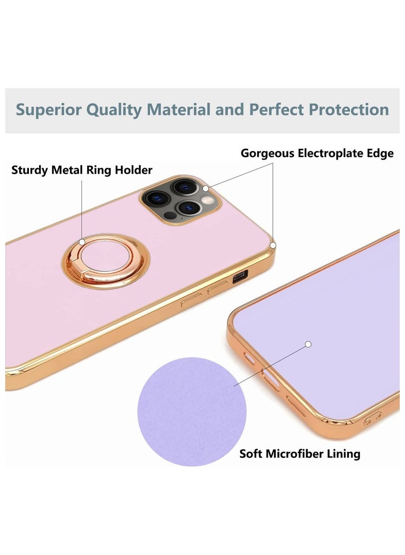 Design for iPhone 14 Pro Max Case, Soft TPU Edge Plating 360 Degree Rotation Ring Holder Kickstand Protective Anti-Scratch Cover Work