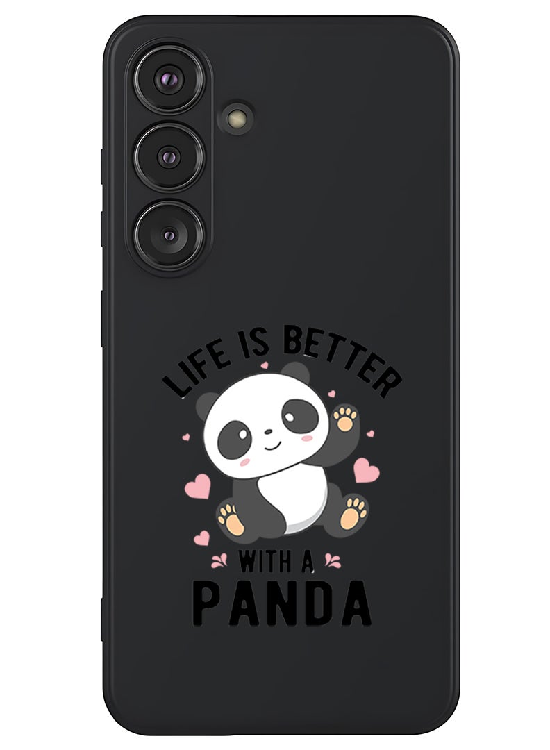 Theodor Protective Slim Fit Case Liquid Silicone Cover with Full Body Protection Anti-Scratch Shockproof Case For Samsung Galaxy S25 (Black) - Life is better with panda black - Image 1