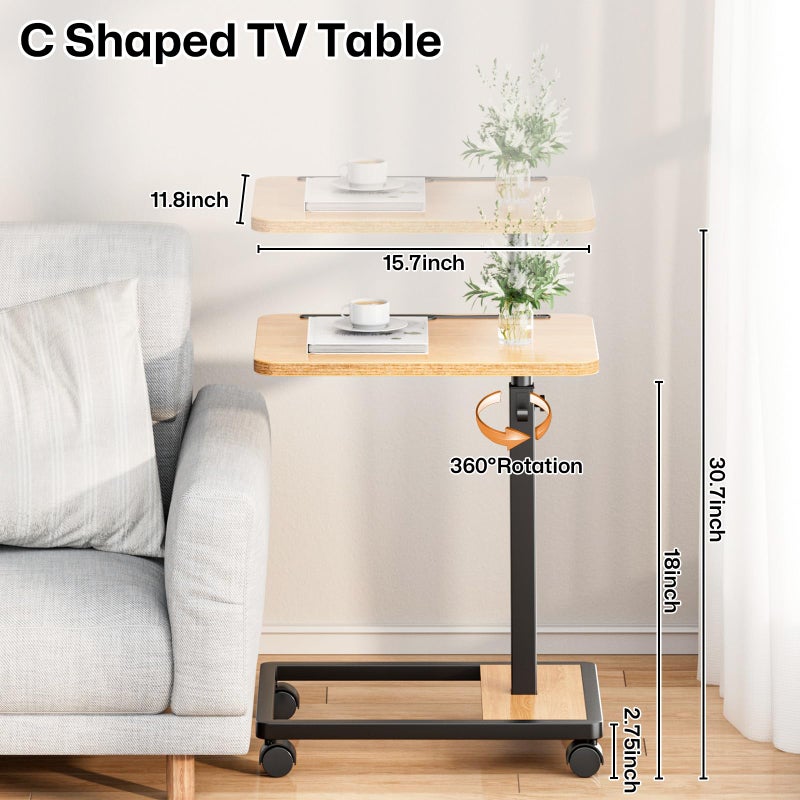 MOFAIN Adjustable TV Tray Table - 360Â° Rotating C Shaped End Side Table Sofa Couch Bed Table with Wheels for Eating Living Room Laptop - Image 2