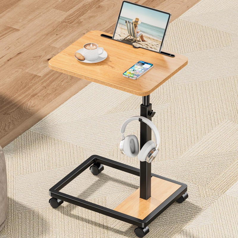 MOFAIN Adjustable TV Tray Table - 360Â° Rotating C Shaped End Side Table Sofa Couch Bed Table with Wheels for Eating Living Room Laptop - Image 1