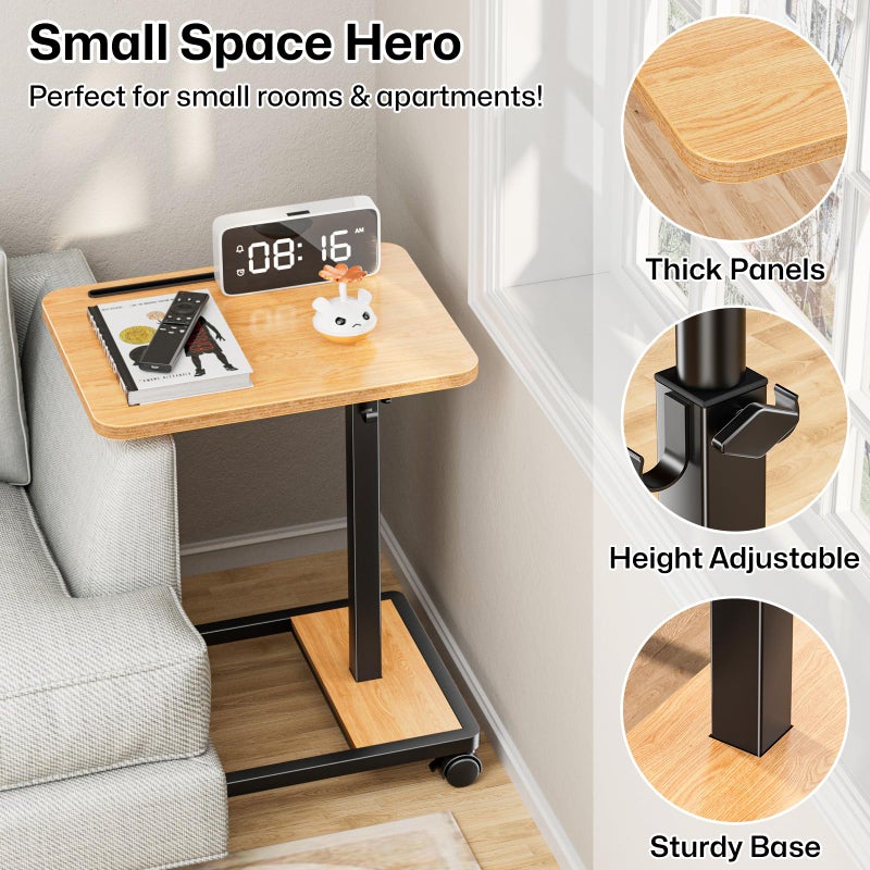 MOFAIN Adjustable TV Tray Table - 360Â° Rotating C Shaped End Side Table Sofa Couch Bed Table with Wheels for Eating Living Room Laptop - Image 5