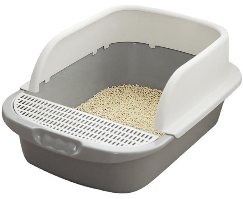 Arabest صندوق قمامة قطط كبير الحجم، صندوق قمامة قطط شبه مغلق بالكامل، صندوق قمامة قطط كبير مضاد للرذاذ ومضاد للرائحة الكريهة، رمادي - Image 1