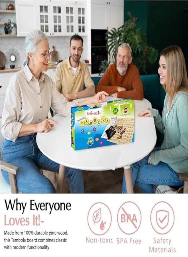 Braintastic Wooden Tambola/Housie Board Game with 600 Different Tickets,1-90 Coins, Fixing Checking Board and Cloth Pouch to Keep Your Coins Safe - Image 4