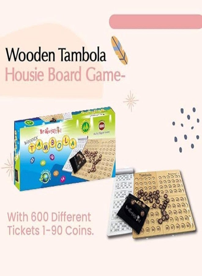 Braintastic Wooden Tambola/Housie Board Game with 600 Different Tickets,1-90 Coins, Fixing Checking Board and Cloth Pouch to Keep Your Coins Safe - Image 2