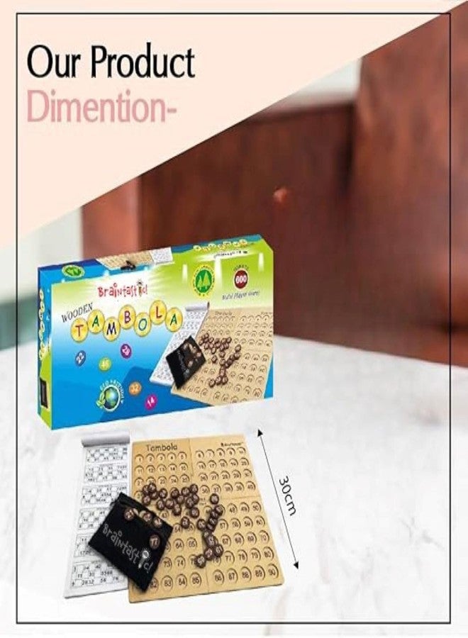 Braintastic Wooden Tambola/Housie Board Game with 600 Different Tickets,1-90 Coins, Fixing Checking Board and Cloth Pouch to Keep Your Coins Safe - Image 3