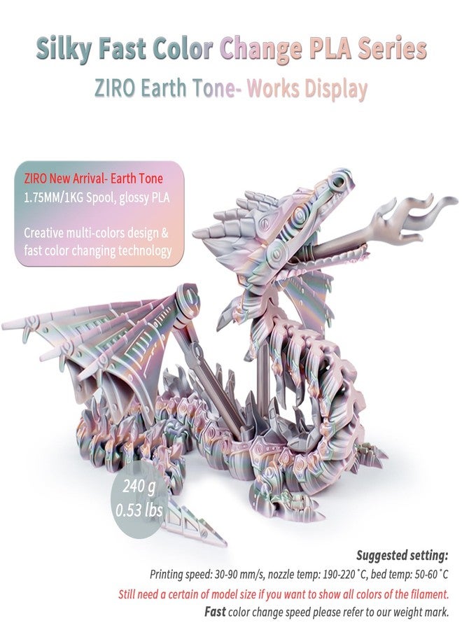 ZIRO 3D Printer Filament, Shiny Silk PLA Fast Gradient Color Change, Fit Most 3D Printers, Dimensional Accuracy +/-0.03mm, 1KG/2.2lb Spool, Earth Tone - Image 2