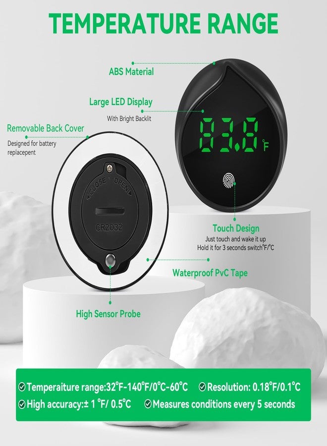 مقياس حرارة مياه حوض السمك قابل للإزالة مع شاشة لمس رقمية وشاشة LED، ±1 فهرنهايت/0.5 درجة مئوية، ملحقات أحواض السمك لأسماك البيتا، والأكسولوتل، والروبيان، والسلاحف، والزواحف، والأسماك المائية (أسود) - Image 2