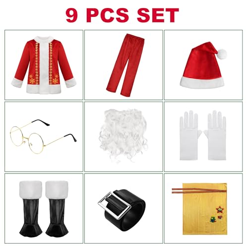ReliBeauty Kids Santa Costume 9 PCS Deluxe Toddler Boy Velvet Christmas Outfit for Halloween Cosplay 120 - Image 5