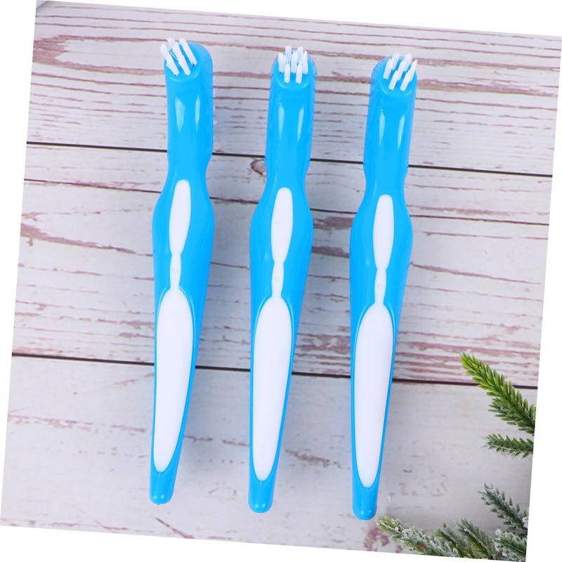 Didiseaon 3pcs Denture Cleaning Brush Set with Dual Brush Heads Non-Slip Handle for Oral Care Gentle False Teeth Cleaner for Home Use Blue - Image 4