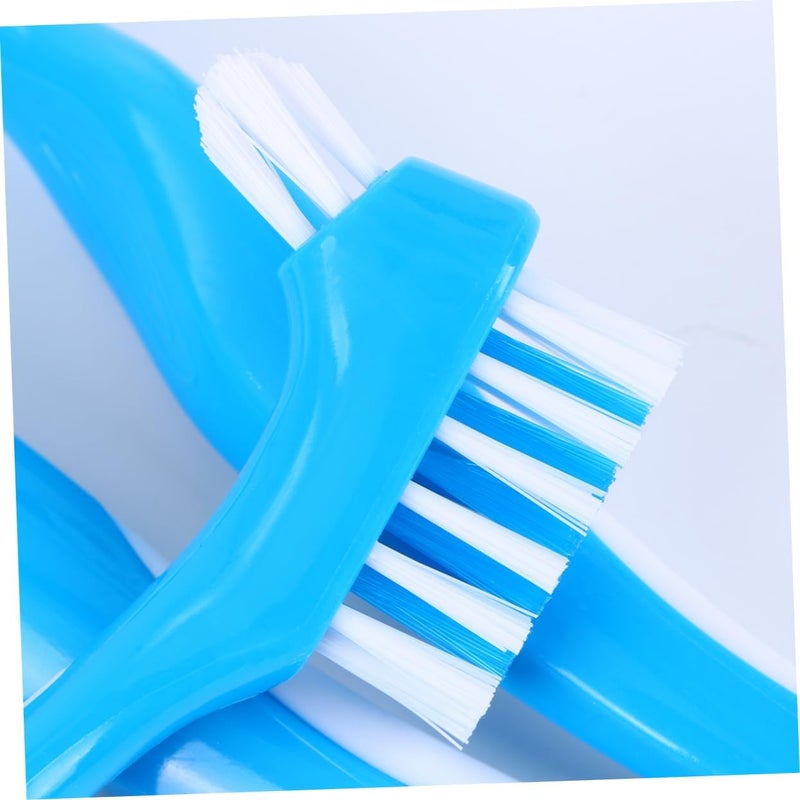 Didiseaon 3pcs Denture Cleaning Brush Set with Dual Brush Heads Non-Slip Handle for Oral Care Gentle False Teeth Cleaner for Home Use Blue - Image 3