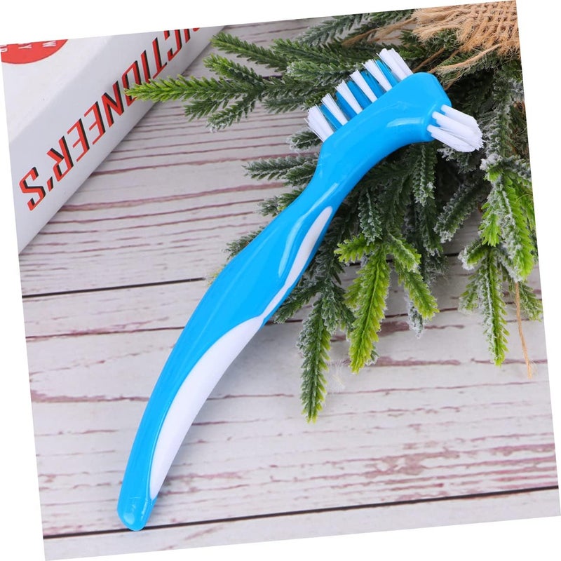 Didiseaon 3pcs Denture Cleaning Brush Set with Dual Brush Heads Non-Slip Handle for Oral Care Gentle False Teeth Cleaner for Home Use Blue - Image 5