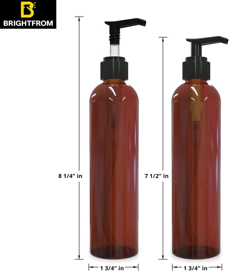 BRIGHTFROM Lotion Pump Bottles Empty 8 OZ BPAFree Refillable Plastic Containers Amber with Black Dispenser for  Soap Shampoo Lotions Liquid Body Soap Creams and Massage Oil 2 Pack - Image 3
