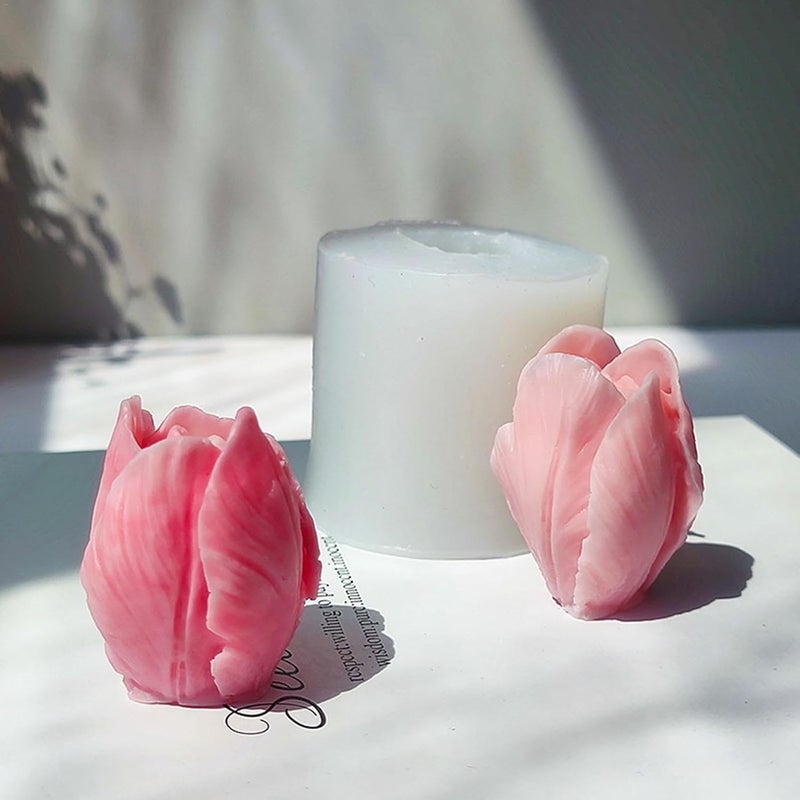 Skytail Silicone Tulip Candle Mold Tulip Flower Shape Mold Making Scented Candle Wax Melts Home Decor Candles Aromatherapy Resin Casting Handmade Flower Candle Bouquet Gift DIY Candle Making Wedding Decor - Image 3