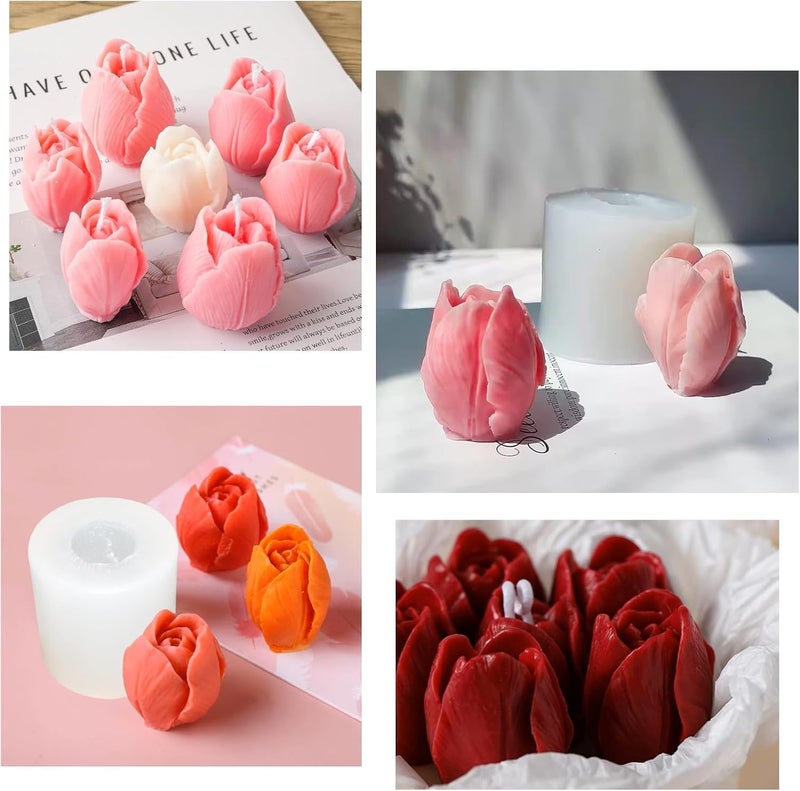 Skytail Silicone Tulip Candle Mold Tulip Flower Shape Mold Making Scented Candle Wax Melts Home Decor Candles Aromatherapy Resin Casting Handmade Flower Candle Bouquet Gift DIY Candle Making Wedding Decor - Image 5
