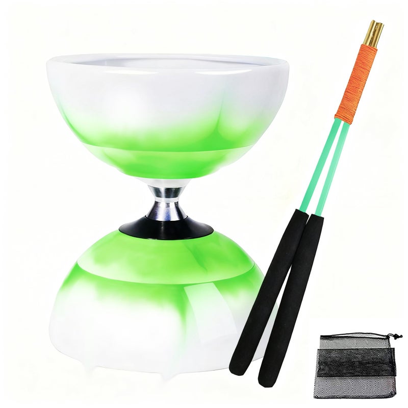 HenMerry Chinese yoyo Diabolo SetTriple Bearing Diabolo Chinese Yoyo Juggling Toy with with Diablo Sticks Diabolo String Net Bag Green - Image 3